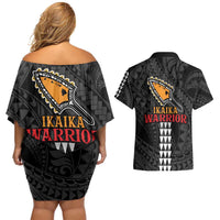 Aloha Spirit Ikaika Warrior Helmet Couples Matching Off Shoulder Short Dress and Hawaiian Shirt