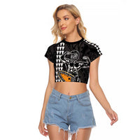 Aloha Spirit Ikaika Warrior Helmet Raglan Cropped T Shirt LT9 Female Black - Polynesian Pride