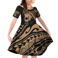 Ikaika Hawaiian Mythic Koa Tribal Warrior Family Matching Off Shoulder Short Dress and Hawaiian Shirt