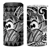 Koa Ikaika Warrior Helmet with Shark 4 in 1 Can Cooler Tumbler Black Kakau Style