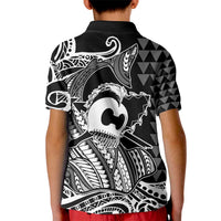 Koa Ikaika Warrior Helmet with Shark Kid Polo Shirt Black Kakau Style