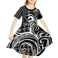Koa Ikaika Warrior Helmet with Shark Kid Short Sleeve Dress Black Kakau Style