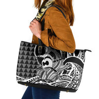 Koa Ikaika Warrior Helmet with Shark Leather Tote Bag Black Kakau Style LT9 Black - Polynesian Pride