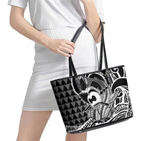 Koa Ikaika Warrior Helmet with Shark Leather Tote Bag Black Kakau Style LT9 - Polynesian Pride