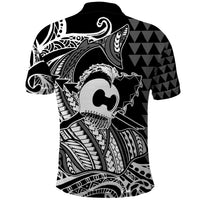 Koa Ikaika Warrior Helmet with Shark Polo Shirt Black Kakau Style