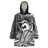 Koa Ikaika Warrior Helmet with Shark Wearable Blanket Hoodie Black Kakau Style LT9 One Size Black - Polynesian Pride