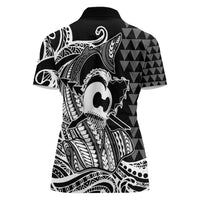 Koa Ikaika Warrior Helmet with Shark Women Polo Shirt Black Kakau Style