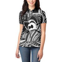 Koa Ikaika Warrior Helmet with Shark Women Polo Shirt Black Kakau Style