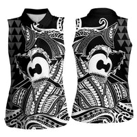 Koa Ikaika Warrior Helmet with Shark Women Sleeveless Polo Shirt Black Kakau Style