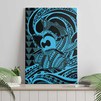 Koa Ikaika Warrior Helmet with Shark Canvas Wall Art Blue Kakau Style LT9 - Polynesian Pride
