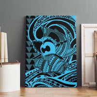 Koa Ikaika Warrior Helmet with Shark Canvas Wall Art Blue Kakau Style LT9 - Polynesian Pride