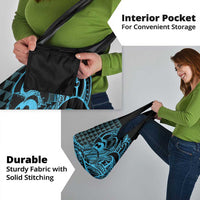 Koa Ikaika Warrior Helmet with Shark Grocery Bag Blue Kakau Style