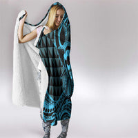 Koa Ikaika Warrior Helmet with Shark Hooded Blanket Blue Kakau Style LT9 - Polynesian Pride