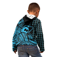 Koa Ikaika Warrior Helmet with Shark Kid Hoodie Blue Kakau Style
