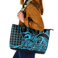 Koa Ikaika Warrior Helmet with Shark Leather Tote Bag Blue Kakau Style LT9 Blue - Polynesian Pride