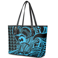 Koa Ikaika Warrior Helmet with Shark Leather Tote Bag Blue Kakau Style LT9 - Polynesian Pride