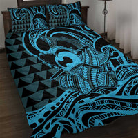 Koa Ikaika Warrior Helmet with Shark Quilt Bed Set Blue Kakau Style LT9 Blue - Polynesian Pride