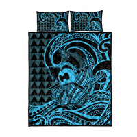 Koa Ikaika Warrior Helmet with Shark Quilt Bed Set Blue Kakau Style LT9 - Polynesian Pride