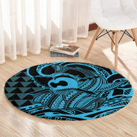 Koa Ikaika Warrior Helmet with Shark Round Carpet Blue Kakau Style