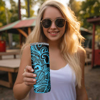 Koa Ikaika Warrior Helmet with Shark Skinny Tumbler Blue Kakau Style