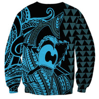 Koa Ikaika Warrior Helmet with Shark Sweatshirt Blue Kakau Style LT9 - Polynesian Pride