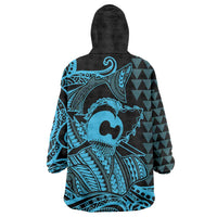 Koa Ikaika Warrior Helmet with Shark Wearable Blanket Hoodie Blue Kakau Style LT9 - Polynesian Pride