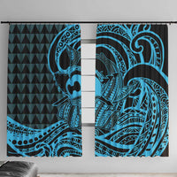 Koa Ikaika Warrior Helmet with Shark Window Curtain Blue Kakau Style LT9 With Hooks Blue - Polynesian Pride