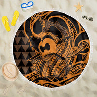 Koa Ikaika Warrior Helmet with Shark Beach Blanket Gold Kakau Style LT9 One Size 150cm Gold - Polynesian Pride