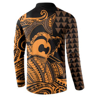 Koa Ikaika Warrior Helmet with Shark Button Sweatshirt Gold Kakau Style LT9 - Polynesian Pride