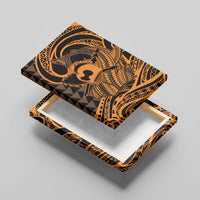 Koa Ikaika Warrior Helmet with Shark Canvas Wall Art Gold Kakau Style LT9 - Polynesian Pride