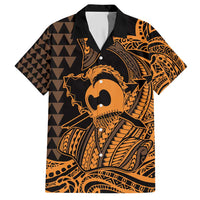 Koa Ikaika Warrior Helmet with Shark Hawaiian Shirt Gold Kakau Style LT9 Gold - Polynesian Pride