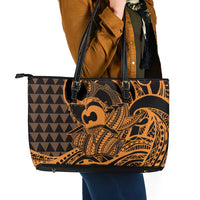 Koa Ikaika Warrior Helmet with Shark Leather Tote Bag Gold Kakau Style LT9 - Polynesian Pride