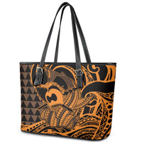 Koa Ikaika Warrior Helmet with Shark Leather Tote Bag Gold Kakau Style LT9 - Polynesian Pride