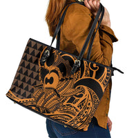 Koa Ikaika Warrior Helmet with Shark Leather Tote Bag Gold Kakau Style LT9 - Polynesian Pride
