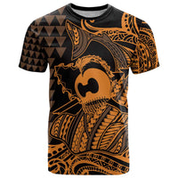 Koa Ikaika Warrior Helmet with Shark T Shirt Gold Kakau Style LT9 Gold - Polynesian Pride