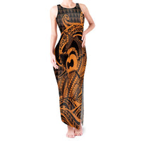 Koa Ikaika Warrior Helmet with Shark Tank Maxi Dress Gold Kakau Style LT9 Women Gold - Polynesian Pride