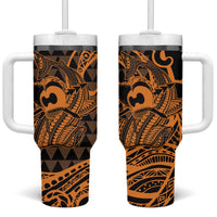Koa Ikaika Warrior Helmet with Shark Tumbler With Handle Gold Kakau Style LT9 One Size: 40 oz Gold - Polynesian Pride