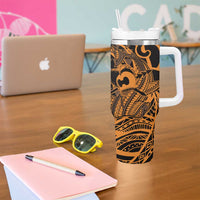 Koa Ikaika Warrior Helmet with Shark Tumbler With Handle Gold Kakau Style LT9 - Polynesian Pride