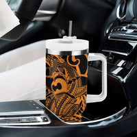 Koa Ikaika Warrior Helmet with Shark Tumbler With Handle Gold Kakau Style LT9 - Polynesian Pride