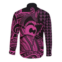 Koa Ikaika Warrior Helmet with Shark Long Sleeve Button Shirt Pink Kakau Style