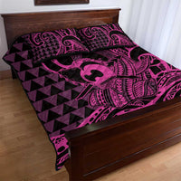 Koa Ikaika Warrior Helmet with Shark Quilt Bed Set Pink Kakau Style LT9 - Polynesian Pride