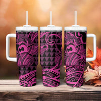 Koa Ikaika Warrior Helmet with Shark Tumbler With Handle Pink Kakau Style LT9 - Polynesian Pride