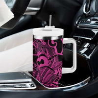 Koa Ikaika Warrior Helmet with Shark Tumbler With Handle Pink Kakau Style LT9 - Polynesian Pride