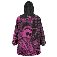 Koa Ikaika Warrior Helmet with Shark Wearable Blanket Hoodie Pink Kakau Style LT9 - Polynesian Pride