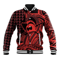 Koa Ikaika Warrior Helmet with Shark Baseball Jacket Red Kakau Style LT9 Unisex Red - Polynesian Pride