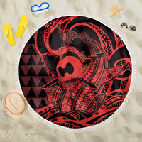 Koa Ikaika Warrior Helmet with Shark Beach Blanket Red Kakau Style LT9 One Size 150cm Red - Polynesian Pride