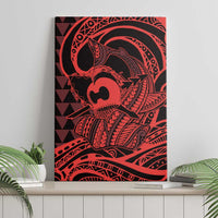 Koa Ikaika Warrior Helmet with Shark Canvas Wall Art Red Kakau Style LT9 - Polynesian Pride
