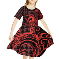 Koa Ikaika Warrior Helmet with Shark Kid Short Sleeve Dress Red Kakau Style