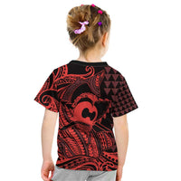 Koa Ikaika Warrior Helmet with Shark Kid T Shirt Red Kakau Style