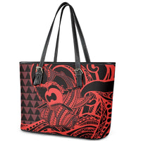 Koa Ikaika Warrior Helmet with Shark Leather Tote Bag Red Kakau Style LT9 - Polynesian Pride